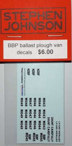 SJ-BBPBPVD - BBP / NZBF Ballast Plough Van Decal (HO Scale)