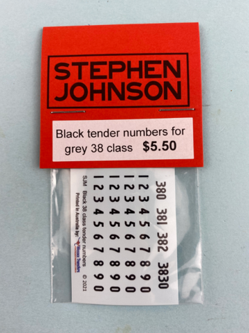SJ-BTNGC38 - Black Tender Numbers for Grey C38 Class (HO Scale)