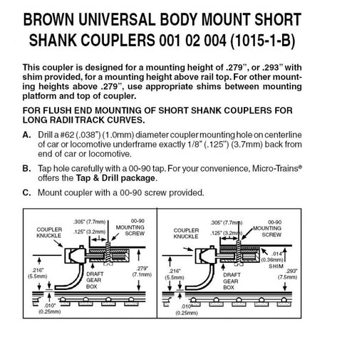 00102004 - Body Mount Universal Short Shank Couplers - Brown - 2 pair (N Scale)