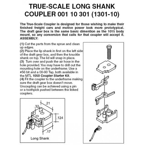 00102301 - True Scale Coupler - Long Shank - 2 pair (N Scale)