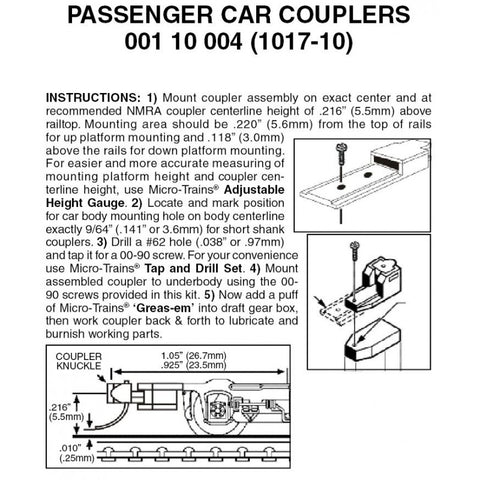 00110004 - Passenger Car Couplers - 10 pair (N Scale)