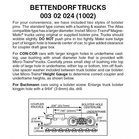 00302024 - Bettendorf Bogies with Long Extension Couplers - 1 pair (N Scale)