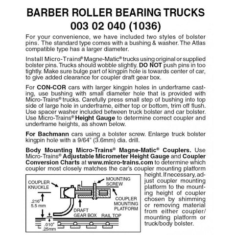 00302040 - Barber Roller Bearing Bogies - without Couplers - 1 pair (N Scale)