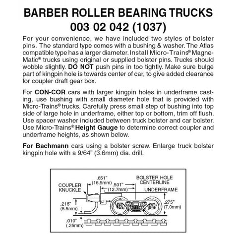 00302042 - Barber Roller Bearing Bogies - Medium Ext. Couplers - 1 pair (N Scale)