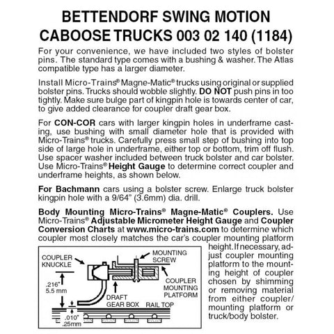 00302140 - Bettendorf Swing Motion Caboose Bogies - 1 pair (N Scale)