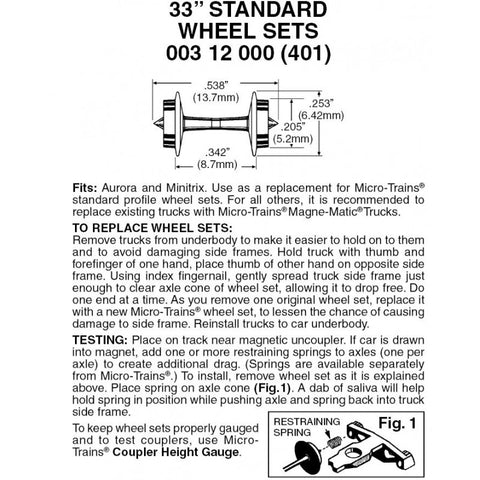 00312000 - 33” Standard Wheelsets - Medium Flange - 48 Axles (N Scale)