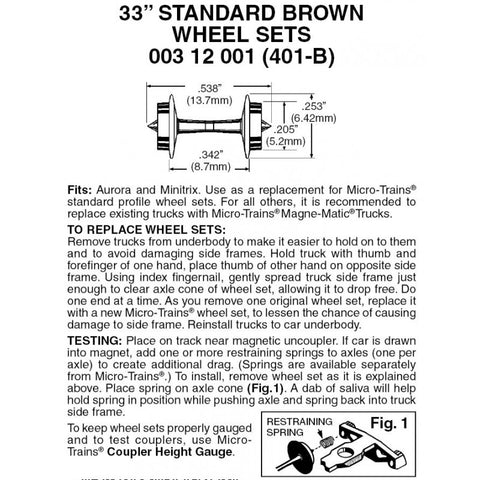 00312001 - 33” Standard Wheelsets - Medium Flange - Brown - 48 axles (N Scale)