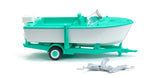 17009503 - Trailer-Mounted Motorboat - White/Mint Green (HO Scale)