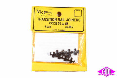 Micro Engineering - 26-005 - Transition Rail Joiners - Code 70 to 55 - 4 Pairs