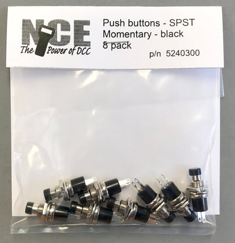 NCE - 524-300 - SPST Momentary Push Buttons - Black - 8pc