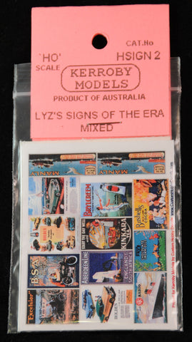 KM-HSIGN02 Lyz's Signs of the Era Mixed - Car, Ship, Motorcycle, Tea, Hair Cream (HO Scale)