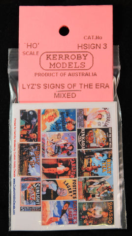 KM-HSIGN03 Lyz's Signs of the Era Mixed - Tea, Victorian Beer, Jelly, Soap, Brasso (HO Scale)