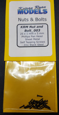 KRM-NB003 - Phillips Pan Head Sheet Metal Self Tapping Screws - 25pc (1mm x 5mm)