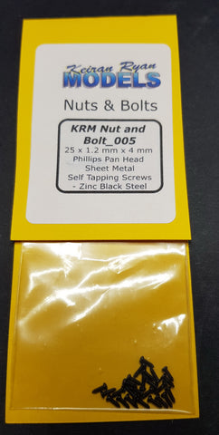 KRM-NB005 - Phillips Pan Head Sheet Metal Self Tapping Screws - 25pc (1.2mm x 4mm)