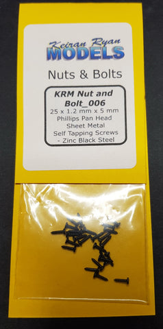 KRM-NB006 - Phillips Pan Head Sheet Metal Self Tapping Screws - 25pc (1.2mm x 5mm)