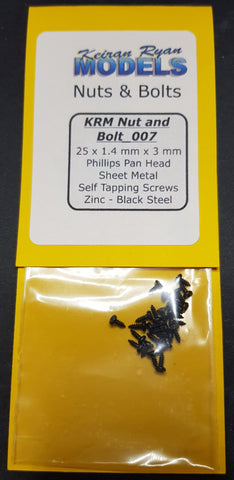 KRM-NB007 - Phillips Pan Head Sheet Metal Self Tapping Screws - 25pc (1.5mm x 3mm)