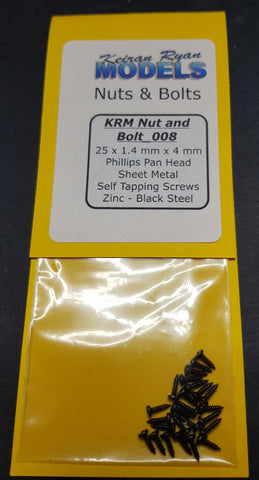 KRM-NB008 - Phillips Pan Head Sheet Metal Self Tapping Screws - 25pc (1.4mm x 4mm)
