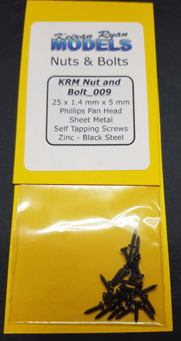 KRM-NB009 - Phillips Pan Head Sheet Metal Self Tapping Screws - 25pc (1.4mm x 5mm)