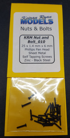 KRM-NB010 - Phillips Pan Head Sheet Metal Self Tapping Screws - 25pc (1.4mm x 6mm)
