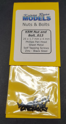 KRM-NB013 - Phillips Pan Head Sheet Metal Self Tapping Screws - 25pc (1.7mm x 4mm)