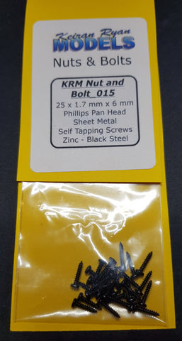 KRM-NB015 - Phillips Pan Head Sheet Metal Self Tapping Screws - 25pc (1.7mm x 6mm)