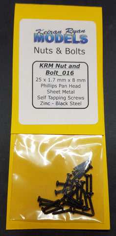 KRM-NB016 - Phillips Pan Head Sheet Metal Self Tapping Screws - 25pc (1.7mm x 8mm)