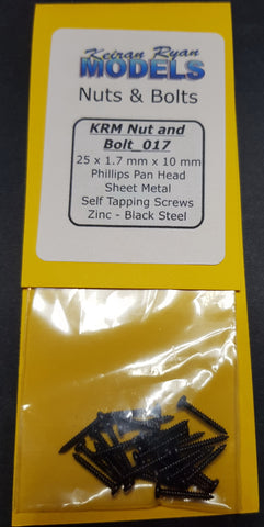 KRM-NB017 - Phillips Pan Head Sheet Metal Self Tapping Screws - 25pc (1.7mm x 10mm)