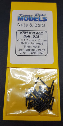 KRM-NB018 - Phillips Pan Head Sheet Metal Self Tapping Screws - 25pc (1.7mm x 12mm)