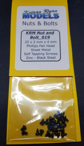 KRM-NB019 - Phillips Pan Head Sheet Metal Self Tapping Screws - 25pc (2mm x 4mm)