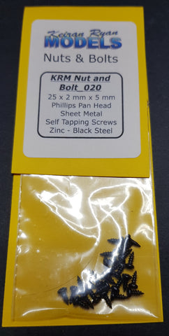 KRM-NB020 - Phillips Pan Head Sheet Metal Self Tapping Screws - 25pc (2mm x 5mm)