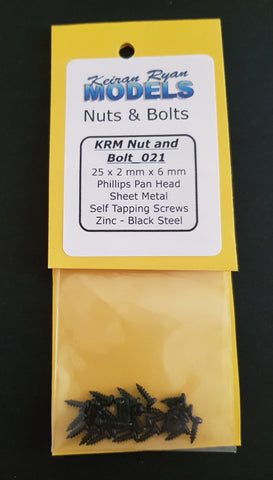 KRM-NB021 - Phillips Pan Head Sheet Metal Self Tapping Screws - 25pc (2mm x 6mm)