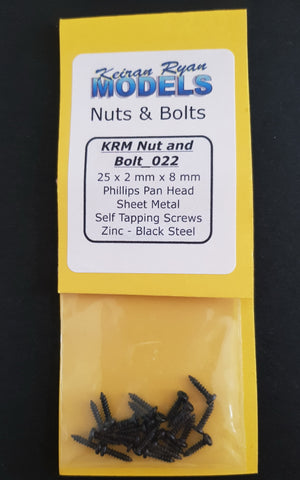 KRM-NB022 - Phillips Pan Head Sheet Metal Self Tapping Screws - 25pc (2mm x 8mm)