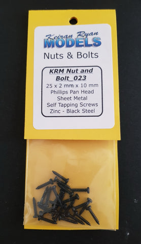 KRM-NB023 - Phillips Pan Head Sheet Metal Self Tapping Screws - 25pc (2mm x 10mm)