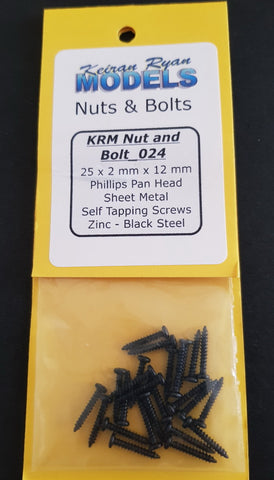 KRM-NB024 - Phillips Pan Head Sheet Metal Self Tapping Screws - 25pc (2mm x 12mm)