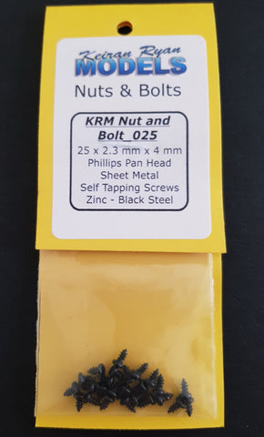 KRM-NB025 - Phillips Pan Head Sheet Metal Self Tapping Screws - 25pc (2.3mm x 4mm)
