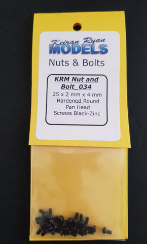 KRM-NB034 - Hardened Round Pan Head Screws - 2mm x 4mm - 25pc