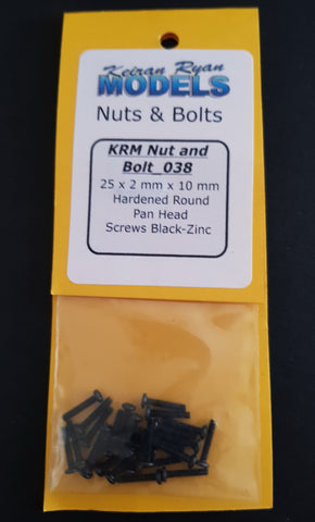 KRM-NB038 - Hardened Round Pan Head Screws - 2mm x 10mm - 25pc