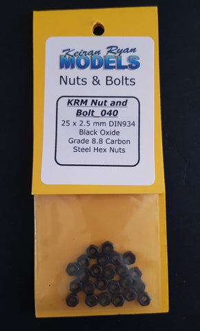 KRM-NB040 - Hex Nuts -  Grade 8.8 Carbon Steel - 25 x 2.5mm - DIN934
