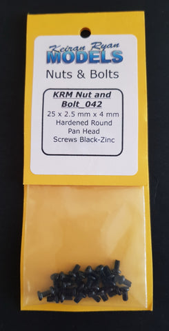 KRM-NB042 - Hardened Round Pan Head Screws - 25 x 2.5mm x 4mm