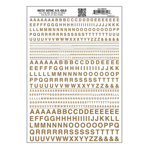 MG722 - Dry Transfer Lettering - Gothic R.R. Gold (1.5mm to 7.9mm)