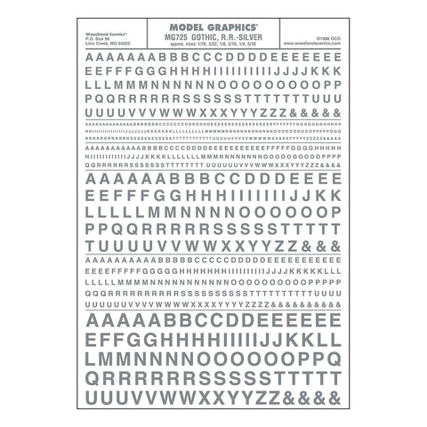 MG725 - Dry Transfer Lettering - Gothic R.R. Silver (1.5mm to 7.9mm)