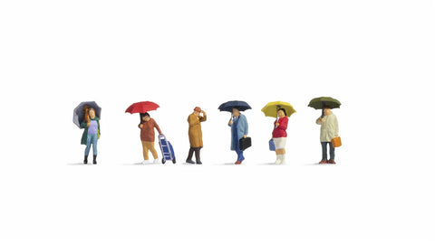 Noch 15523 - Figure Set - People in the Rain (HO Scale)