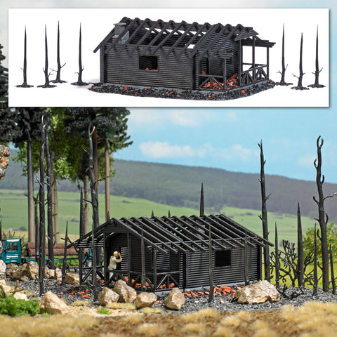 1853 - Scenery Set - Burnt Down Forest Hut (HO Scale)