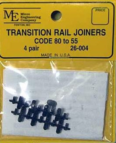 Micro Engineering - 26-004 - Transition Rail Joiners - Code 80 to 55 - 4 Pairs