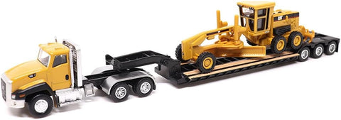 Cat CT660 Day Cab Tractor with Lowboy Trailer and Cat 163H Motor Grader (HO Scale)