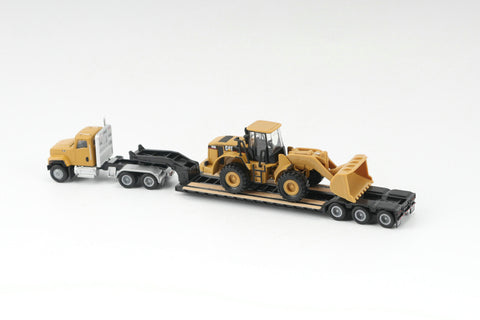 CAT CT681 Day Cab Tractor with Lowboy Trailer CAT 950G Wheel Loader(HO Scale)