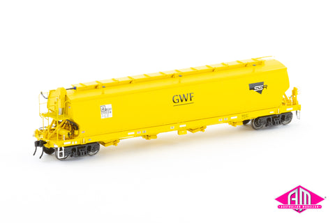 BGSY Grain Hopper, George Weston Foods/Southern Shorthaul Railroad Yellow - 4 Wagon Pack (AGH-10) HO Scale