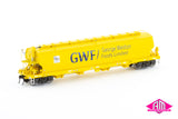 BGSY Grain Hopper, George Weston Foods/SSR Yellow, Large GWF Logo - 4 Wagon Pack (AGH-11) HO Scale