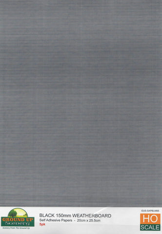 Ground Up - Self Adhesive Paper - 150mm Weatherboard Black - 5pc (HO Scale)
