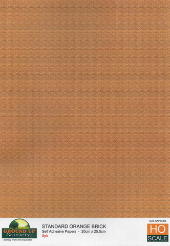Ground Up - Self Adhesive Paper - Standard Brick Orange - 5pc (HO Scale)